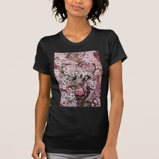 CAMISETA NIDO DE AVES,FLORES DE PRIMAVERA BLANCA ROSA Y ÁRB
