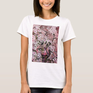 CAMISETA NIDO DE AVES, PRIMAVERA BLANCA ROSA DE ÁRBOL FLORE