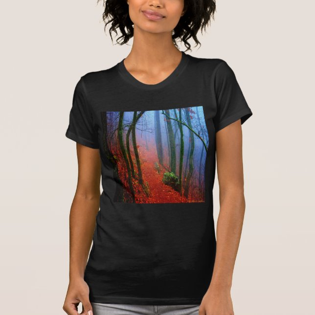 Camiseta Niebla azul del otoño del bosque pintado (Anverso)