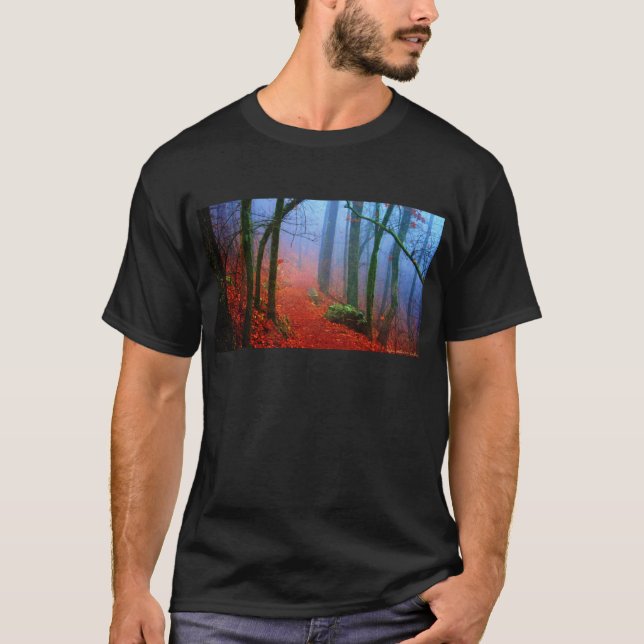 Camiseta Niebla azul del otoño del bosque pintado (Anverso)