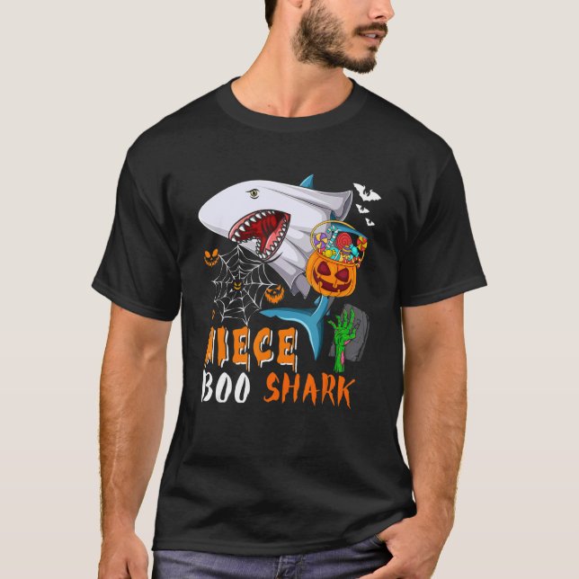 Camiseta Niece Shark Boo Halloween Shark Boo Ghost Candy Pu (Anverso)