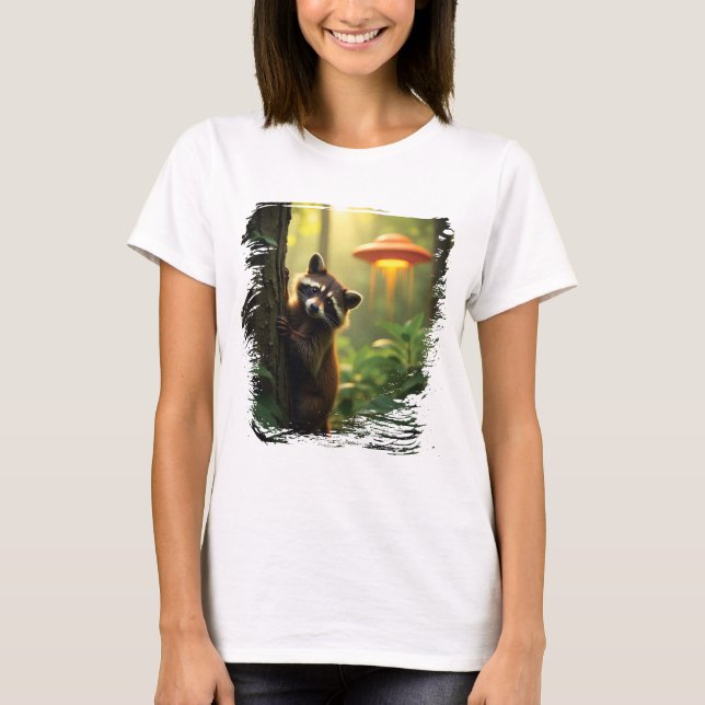 Camiseta niedliches Waschbär-UFO-Design (Anverso)