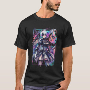 Camiseta NieR Automata 2B Estética Vaporwave Neon Synthwav