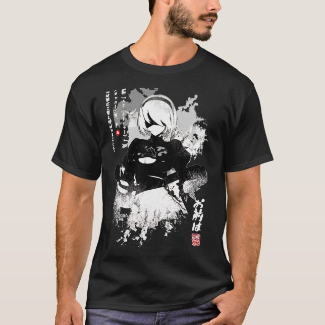 Camiseta Nier Automata 2B Japan Ink AO DEN Gift Halloween D (Anverso)