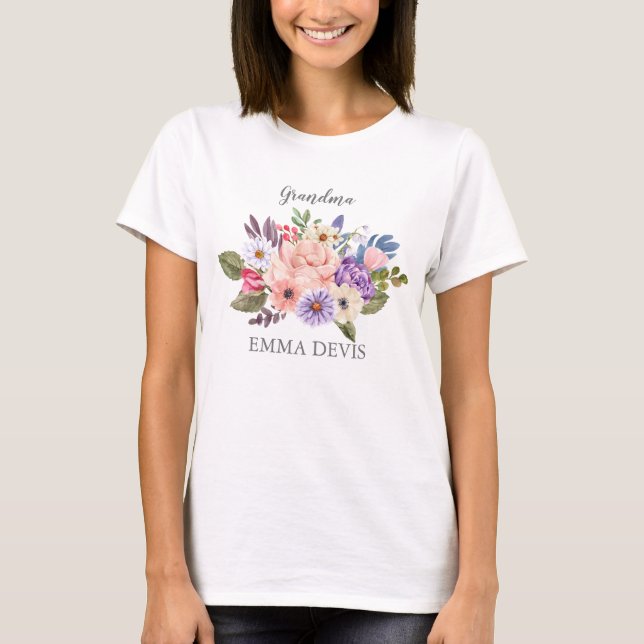 Camiseta Nieta floral de acuarela moderna de escritura eleg (Anverso)