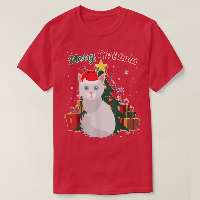 Camiseta Nieve de árbol de Navidad de Angora Cat Fladea Nav (Diseño del anverso)