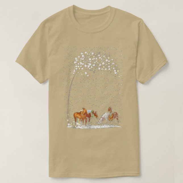 Camiseta Nieve en el bosque de invierno de los caballos (Diseño del anverso)