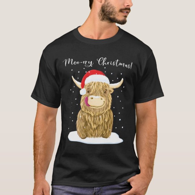 Camiseta Nieve navideña Highland Cow Merry (Anverso)