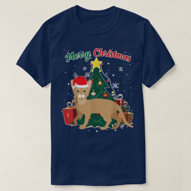 Camiseta Nieve sobre árbol de navidad de gato abisino causa (Diseño del anverso)