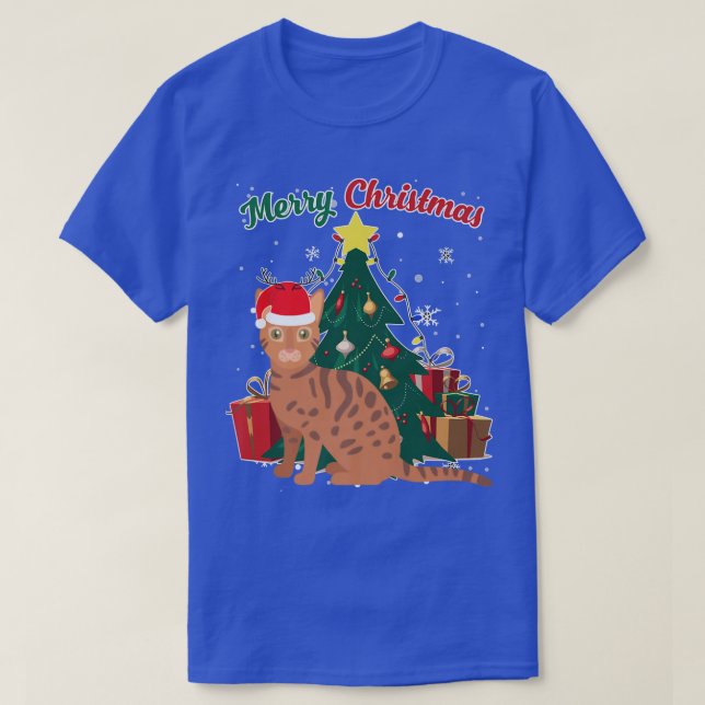 Camiseta Nieve sobre árbol de Navidad de gato bengalí deja  (Diseño del anverso)