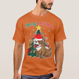 Camiseta Nieve sobre árbol de navidad en Bulldog inglés cau