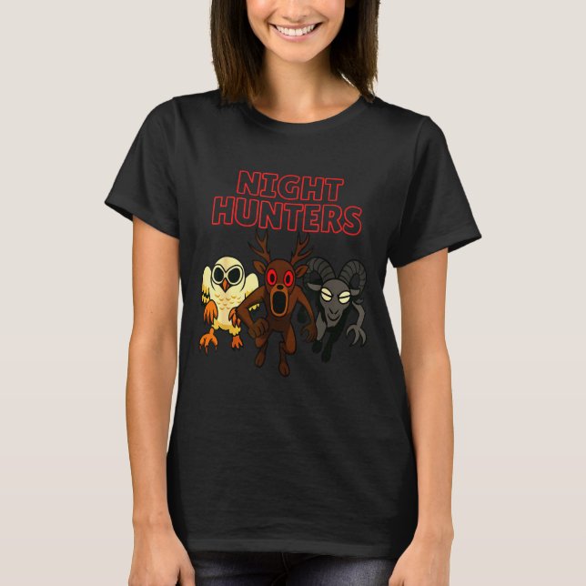 Camiseta Night Hunters. 3 Animals In The Forest. Cool Gamer (Anverso)