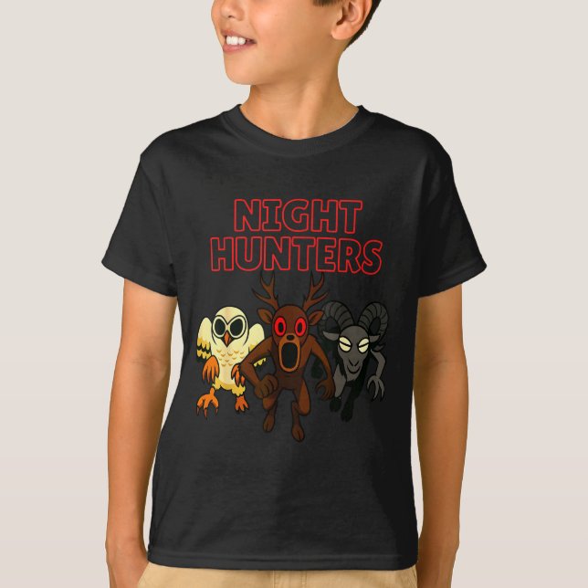 Camiseta Night Hunters. 3 Animals In The Forest. Cool Gamer (Anverso)