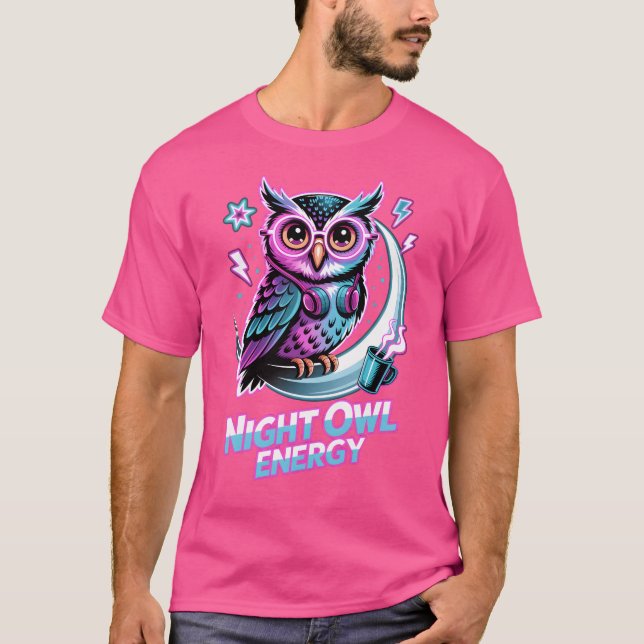 Camiseta Night Owl Energy – Neon Uil Design (Anverso)