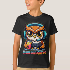 Camiseta Night Owl Gamer Mascot Fun Gaming Illustration