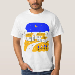 Camiseta Night Scene of a Small Village Landscape