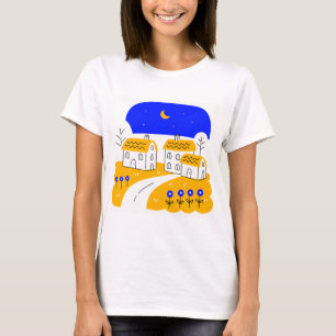 Camiseta Night Scene of a Small Village Landscape