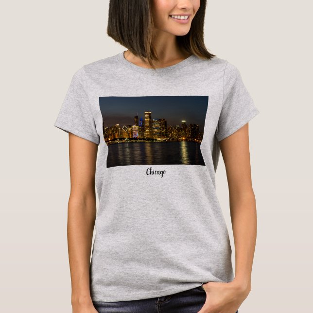 Camiseta Night Skyline Chicago Pano (Anverso)