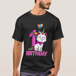 Camiseta Niña 1 Cumpleaños Caticorn  Amor Gato Lindo