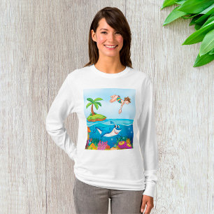 Camiseta Niña buceando en el arrecife de coral de tiburón a