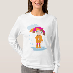 Camiseta Niña con Impermeable Naranja y Paraguas Rosa