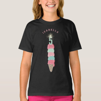Camiseta Niña de la Espumilla de Helado Rosa Cumpleaños 5