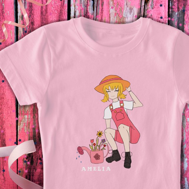 Camiseta Niña flor con agua puede rubia nombre del pelo (Subido por el creador)