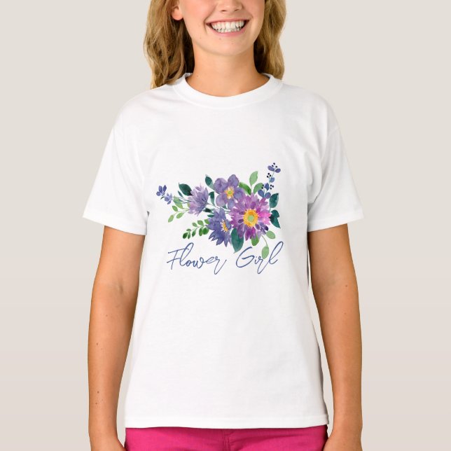 Camiseta Niña Flor Nombre Hermoso Boda Morado Floral (Anverso)