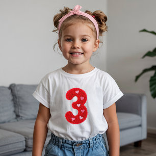 Camiseta Niña Linda Cumpleaños Número Tres Corazones Rojo