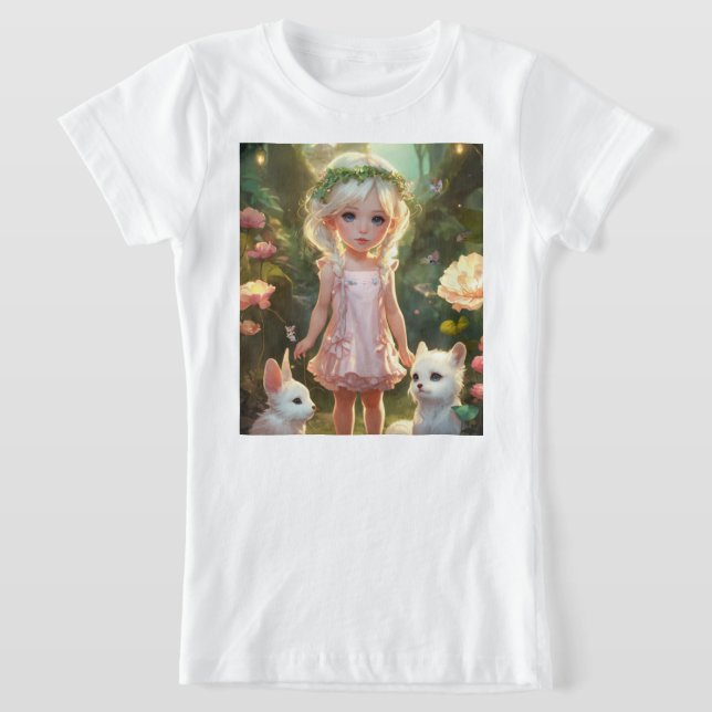 Camiseta Niña linda en un jardín mágico (Distribución)
