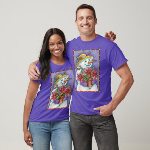 Camiseta Niña Navideña Adorable Muñeco de Nieve con Poinset