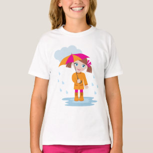 Camiseta Niña Pequeña con Impermeable Naranja y Paraguas Ro