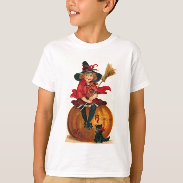 Camiseta Niña pequeña con traje de bruja Tees de Halloween (Anverso)
