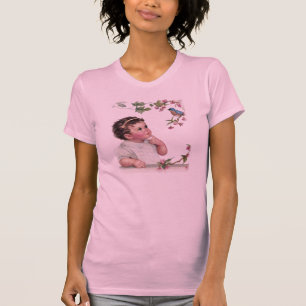 Camiseta Niña pequeña y pájaro azul