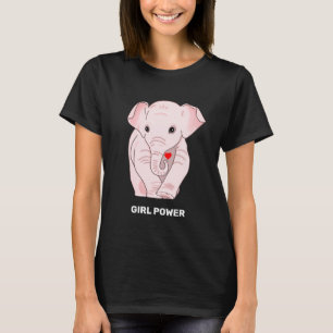 Camiseta Niña Poderosa Elefante Rosa Sosteniendo u