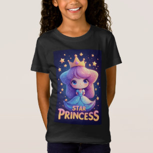 Camiseta Niña Princesa Estrella Corona Vestido Azul Magia ✨