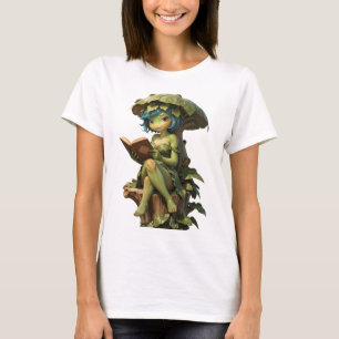 Camiseta Niña Rana Linda Leyendo Libro Bajo Hoja