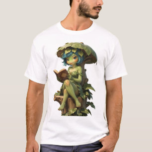 Camiseta Niña Rana Linda Leyendo Libro Bajo Hoja