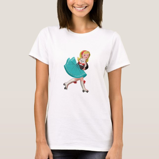 Camiseta Niña retro en patines de rodillos (Anverso)