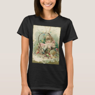 Camiseta Niña Victoriana Vintage, Cesta de Frutas de Primav