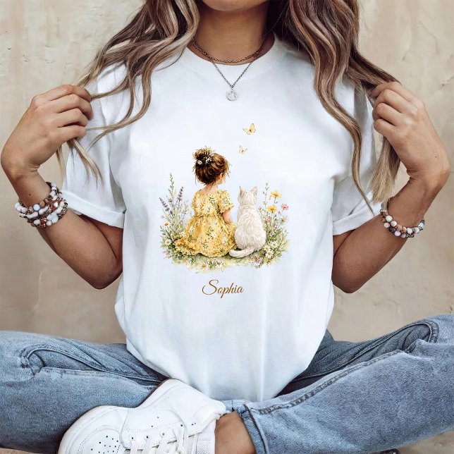 Camiseta Niña y gato blanco (Subido por el creador)
