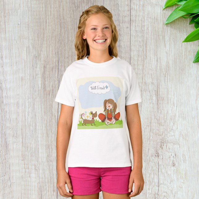 Camiseta Niña y Perro Marrón Mejores Amigos (Subido por el creador)