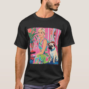 Camiseta Niña y pug cervato en interior preppy