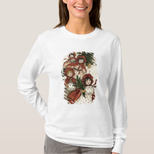 Camiseta Niñas con acebo y el árbol de navidad