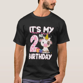 Camiseta Niñas de 2 Años Es Mi 2do Cumpleaños Temática Vaca