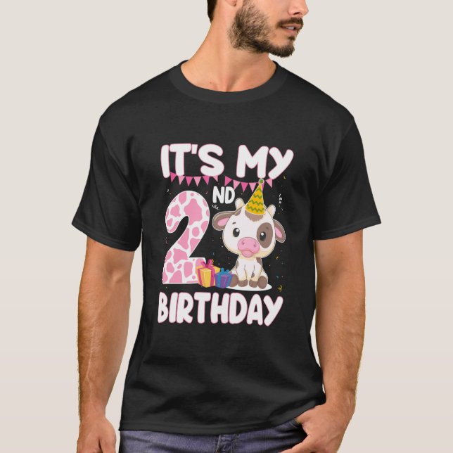 Camiseta Niñas de 2 Años Es Mi 2do Cumpleaños Temática Vaca (Anverso)