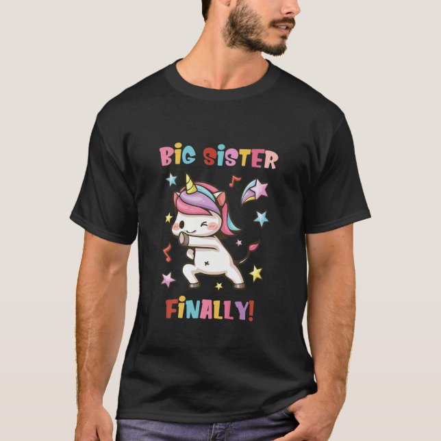 Camiseta Niñas Hermanas Grandes Finalmente Funny Unicornio  (Anverso)