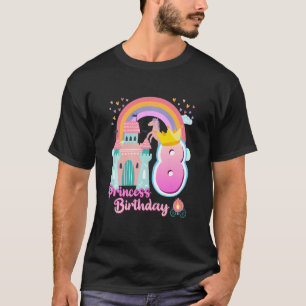 Camiseta Niñas Princesa 8 Aniversario Castillo Arcoiris Bi