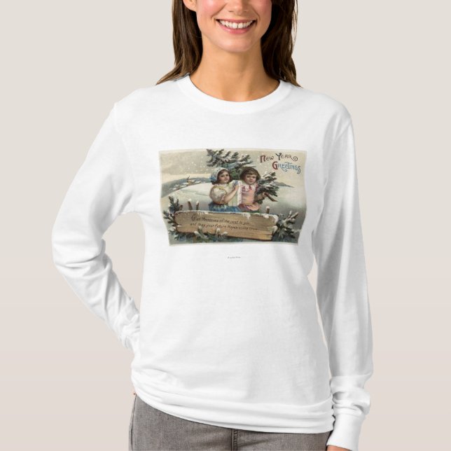 Camiseta Niñas que sostienen un presente y un árbol (Anverso)