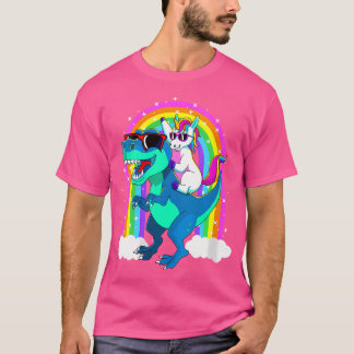 Camiseta Niñas unicornias montando Trex Dinosaur Chicas de